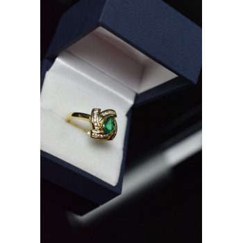 Sky Jewelry Серебряное кольцо в позолоте с Изумрудом и фианитами