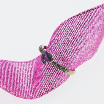 Sky Jewelry Золотое кольцо 10К (417 проба) с Аметистом и бриллиантами