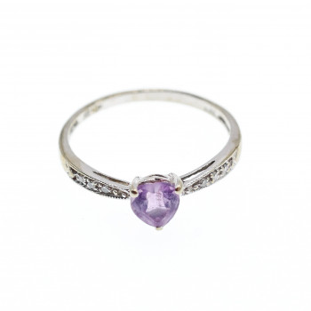 Sky Jewelry Золотое кольцо 10К (417 проба) с Аметистом и бриллиантами