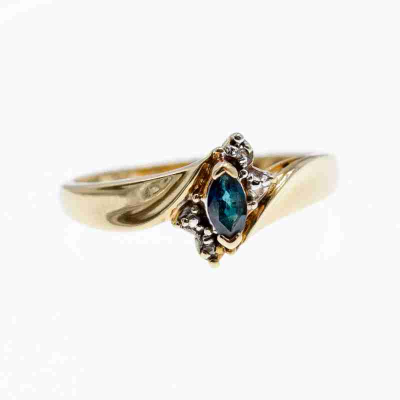 Sky Jewelry Золотое кольцо 10К (417 проба) с Синей Шпинелью и бриллиантами