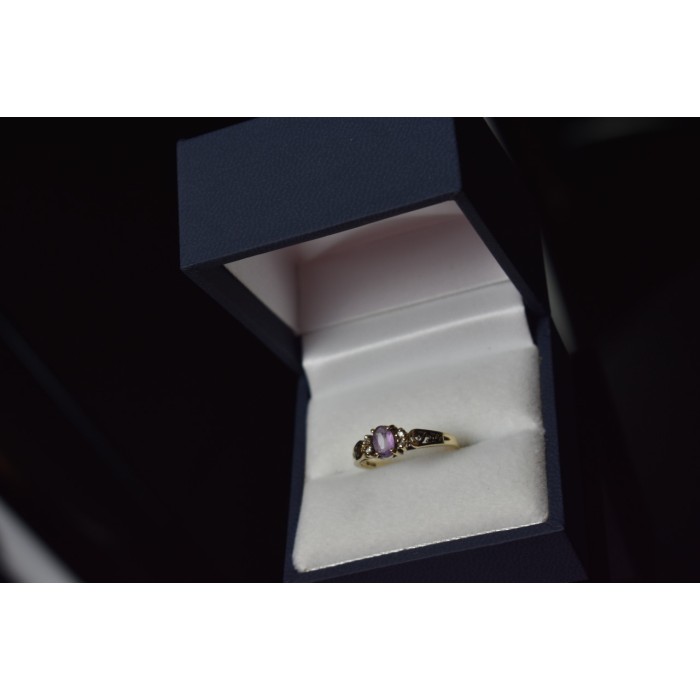 Sky Jewelry Золотое кольцо 10К (417 проба) с Аметистом и бриллиантами