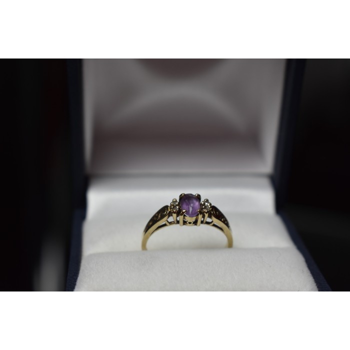 Sky Jewelry Золотое кольцо 10К (417 проба) с Аметистом и бриллиантами