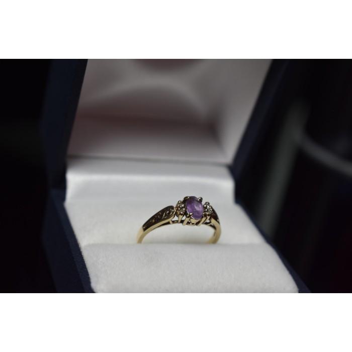 Sky Jewelry Золотое кольцо 10К (417 проба) с Аметистом и бриллиантами