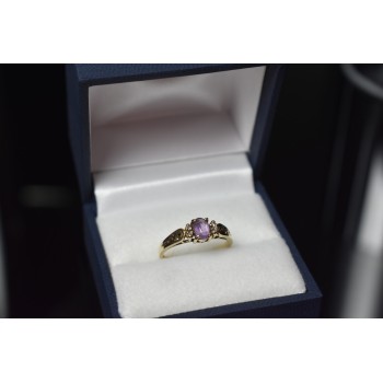 Sky Jewelry Золотое кольцо 10К (417 проба) с Аметистом и бриллиантами