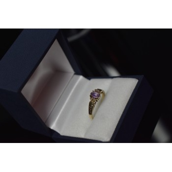 Sky Jewelry Золотое кольцо 10К (417 проба) с Аметистом и бриллиантами