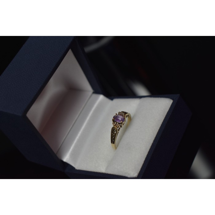 Sky Jewelry Золотое кольцо 10К (417 проба) с Аметистом и бриллиантами