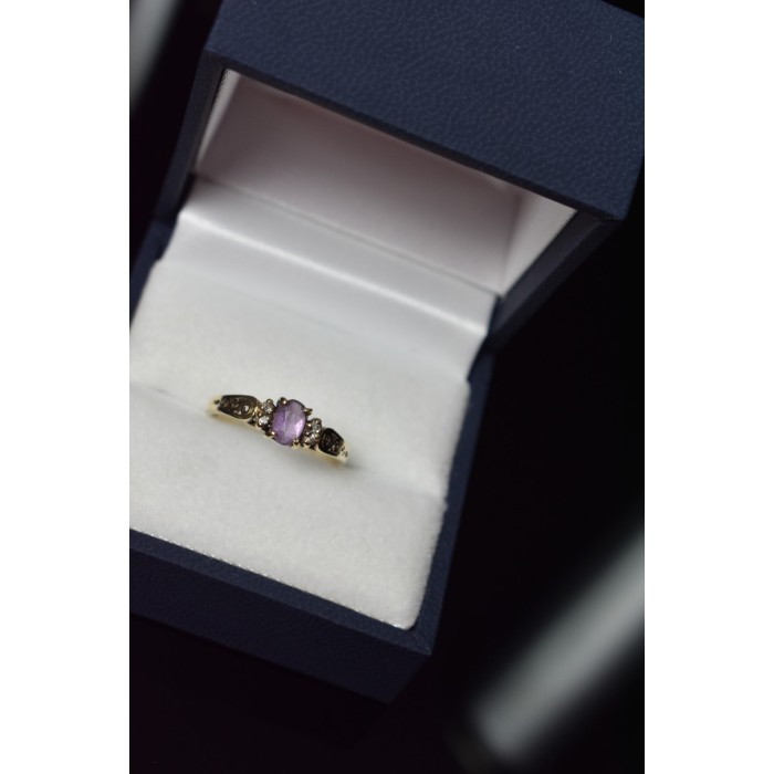 Sky Jewelry Золотое кольцо 10К (417 проба) с Аметистом и бриллиантами