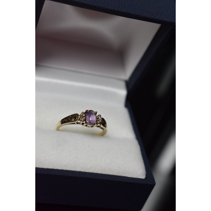 Sky Jewelry Золотое кольцо 10К (417 проба) с Аметистом и бриллиантами