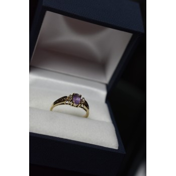 Sky Jewelry Золотое кольцо 10К (417 проба) с Аметистом и бриллиантами