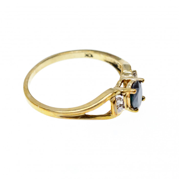 Sky Jewelry Золотое кольцо 10К (417 проба) с Синей Шпинелью и бриллиантами