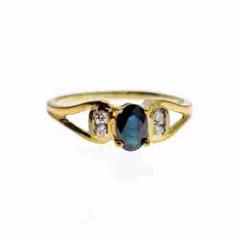 Sky Jewelry Золотое кольцо 10К (417 проба) с Синей Шпинелью и бриллиантами