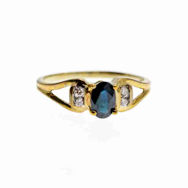 Sky Jewelry Золотое кольцо 10К (417 проба) с Синей Шпинелью и бриллиантами