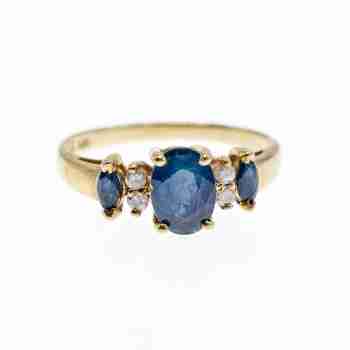 Sky Jewelry Золотое кольцо 14К (585 проба) с Сапфиром и бриллиантами
