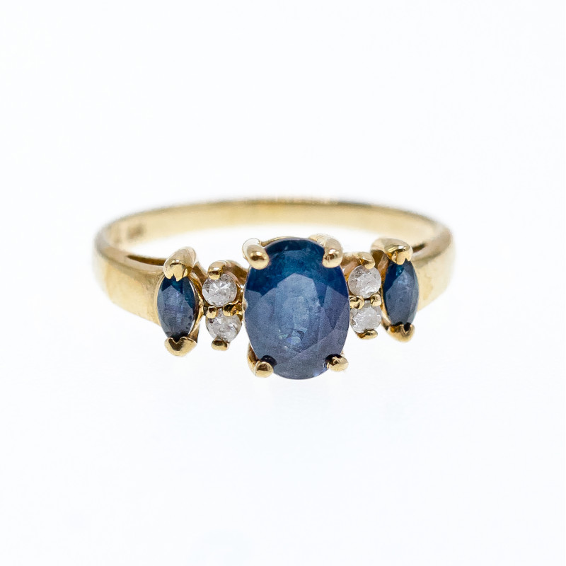 Sky Jewelry Золотое кольцо 14К (585 проба) с Сапфиром и бриллиантами