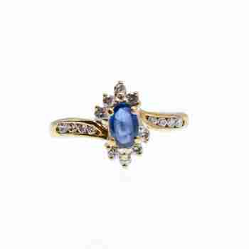 Sky Jewelry Золотое кольцо 10К (417 проба) с Сапфиром и бриллиантами