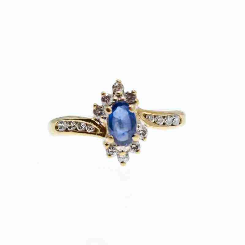 Sky Jewelry Золотое кольцо 10К (417 проба) с Сапфиром и бриллиантами