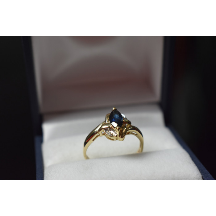 Sky Jewelry Золотое кольцо 10К (417 проба) с Синим Топазом и бриллиантами