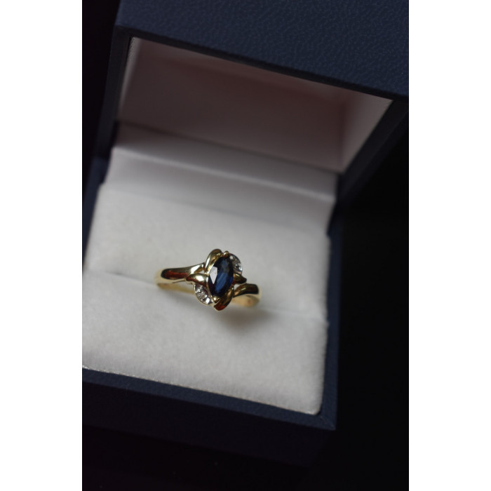 Sky Jewelry Золотое кольцо 10К (417 проба) с Синим Топазом и бриллиантами