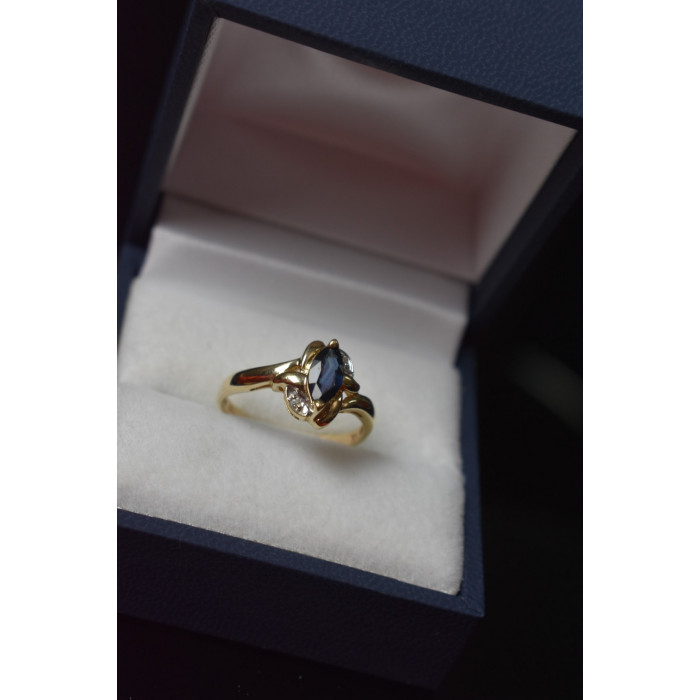 Sky Jewelry Золотое кольцо 10К (417 проба) с Синим Топазом и бриллиантами