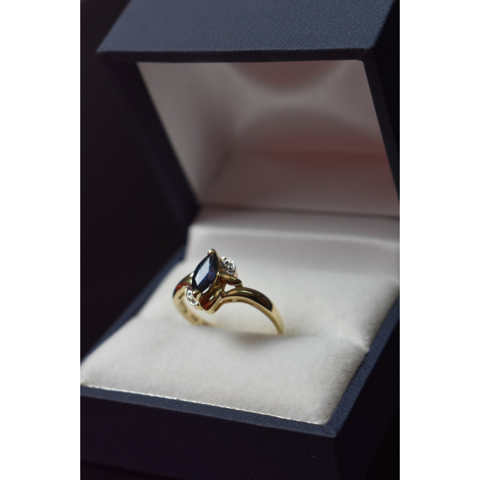 Sky Jewelry Золотое кольцо 10К (417 проба) с Синим Топазом и бриллиантами