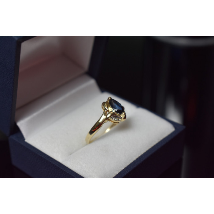 Sky Jewelry Золотое кольцо 10К (417 проба) с Синим Топазом и бриллиантами