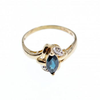 Sky Jewelry Золотое кольцо 10К (417 проба) с Синим Топазом и бриллиантами