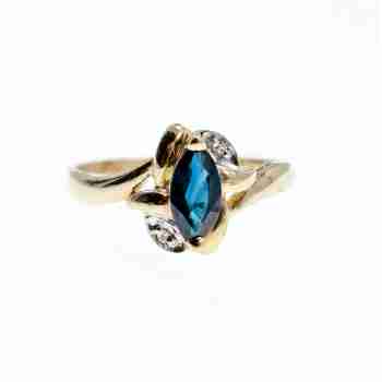 Sky Jewelry Золотое кольцо 10К (417 проба) с Синим Топазом и бриллиантами