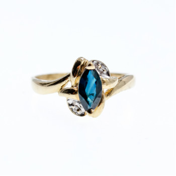 Sky Jewelry Золотое кольцо 10К (417 проба) с Синим Топазом и бриллиантами