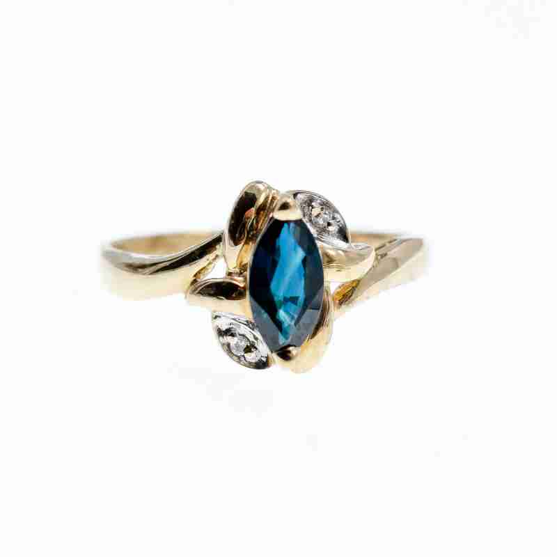 Sky Jewelry Золотое кольцо 10К (417 проба) с Синим Топазом и бриллиантами