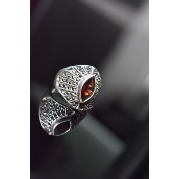 Sky Jewelry Серебряное кольцо 925 проба с Гранатом и камнями Морион