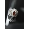Sky Jewelry Серебряное кольцо 925 проба с Гранатом и камнями Морион