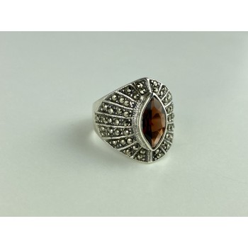 Sky Jewelry Серебряное кольцо 925 проба с Гранатом и камнями Морион