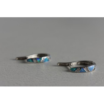 Sky Jewelry Серебряные серьги с опалом и фианитами