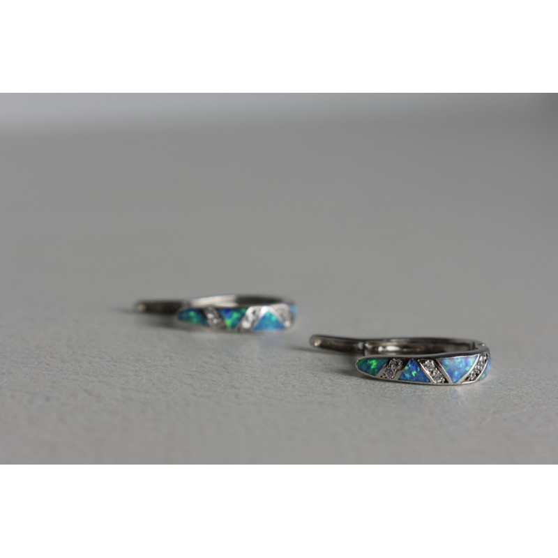 Sky Jewelry Серебряные серьги с опалом и фианитами