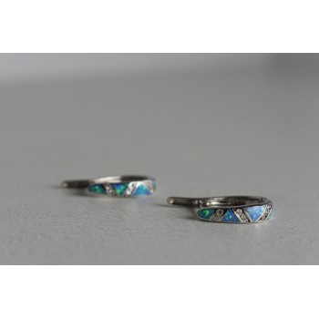 Sky Jewelry Серебряные серьги с опалом и фианитами