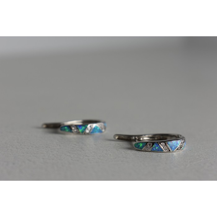 Sky Jewelry Серебряные серьги с опалом и фианитами