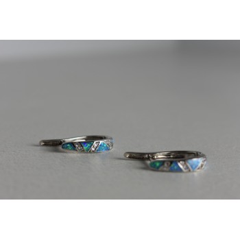 Sky Jewelry Серебряные серьги с опалом и фианитами