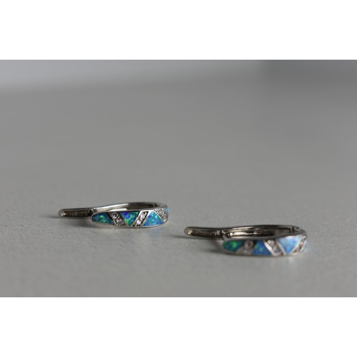 Sky Jewelry Серебряные серьги с опалом и фианитами