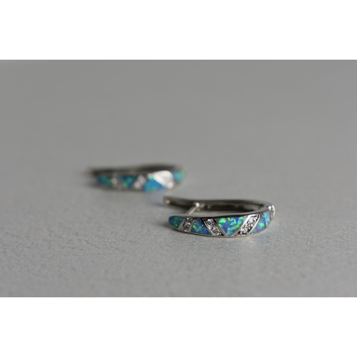 Sky Jewelry Серебряные серьги с опалом и фианитами