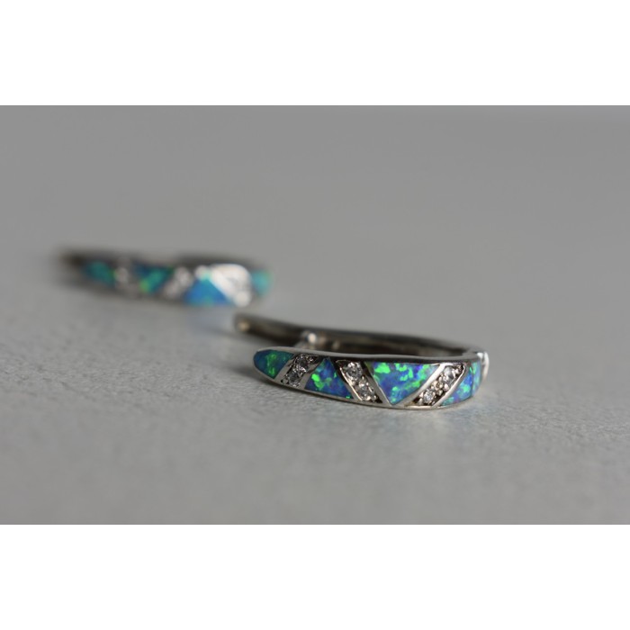 Sky Jewelry Серебряные серьги с опалом и фианитами