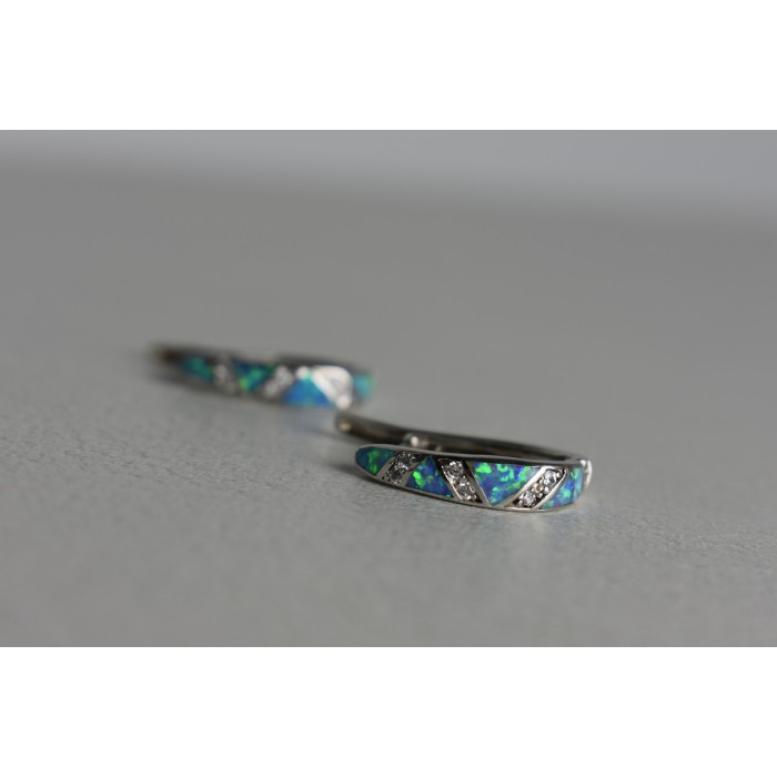 Sky Jewelry Серебряные серьги с опалом и фианитами