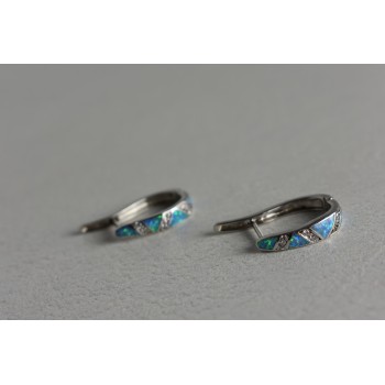 Sky Jewelry Серебряные серьги с опалом и фианитами