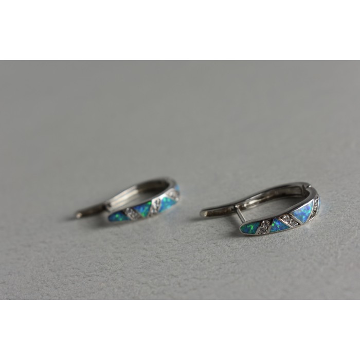 Sky Jewelry Серебряные серьги с опалом и фианитами