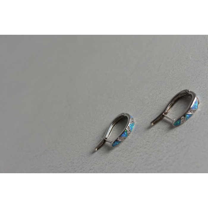 Sky Jewelry Серебряные серьги с опалом и фианитами