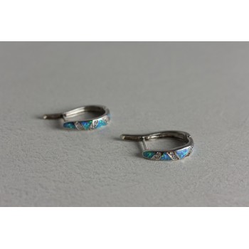 Sky Jewelry Серебряные серьги с опалом и фианитами