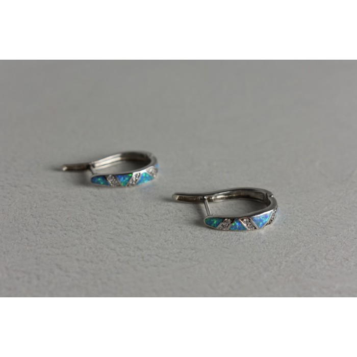 Sky Jewelry Серебряные серьги с опалом и фианитами