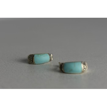 Sky Jewelry Серебряные серьги с Бирюзой и камнями Морион