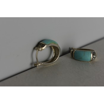 Sky Jewelry Серебряные серьги с Бирюзой и камнями Морион