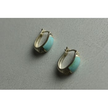 Sky Jewelry Серебряные серьги с Бирюзой и камнями Морион