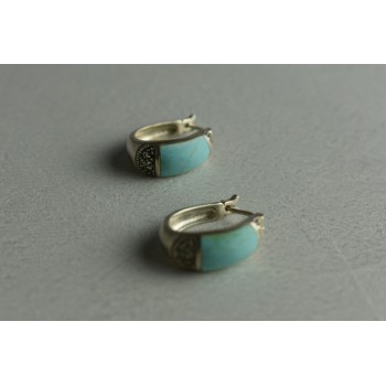 Sky Jewelry Серебряные серьги с Бирюзой и камнями Морион